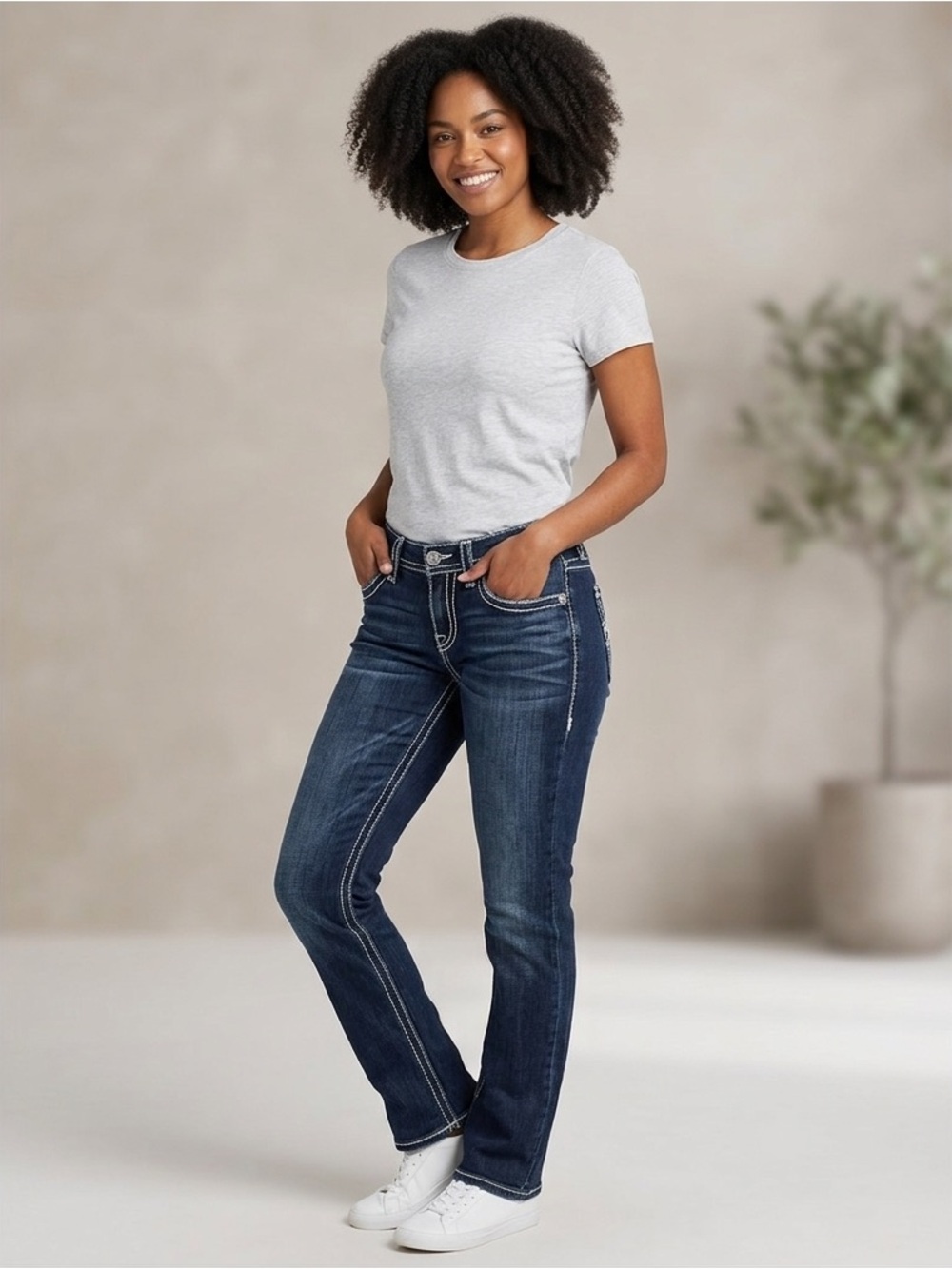 Silver Jeans Suki High Capri Contrast Hem Stitching Dark Wash Slim Jeans Size 28